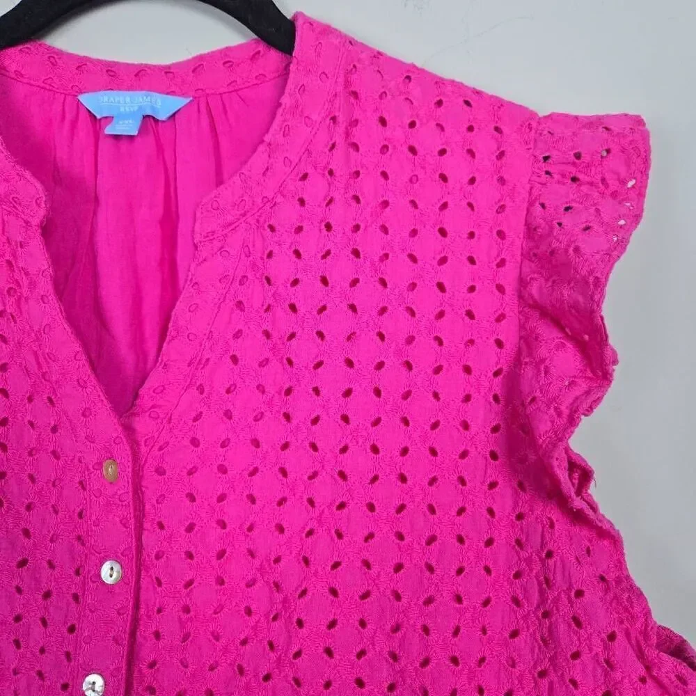 Draper James Womens Eyelet Ruffle Top Sz XXL Pink Sleeveless Boho Peasant Preppy - Picture 3 of 7
